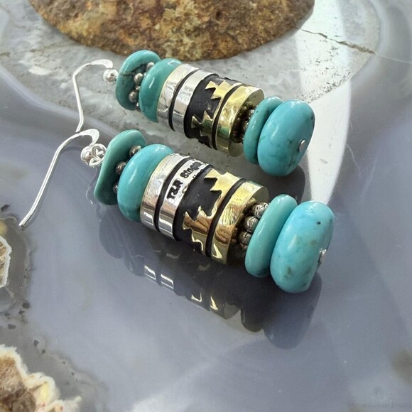 Tommy & Rosita Singer Sterling Silver Turquoise Beads Dangle Earrings For Women - Picture 3 of 10